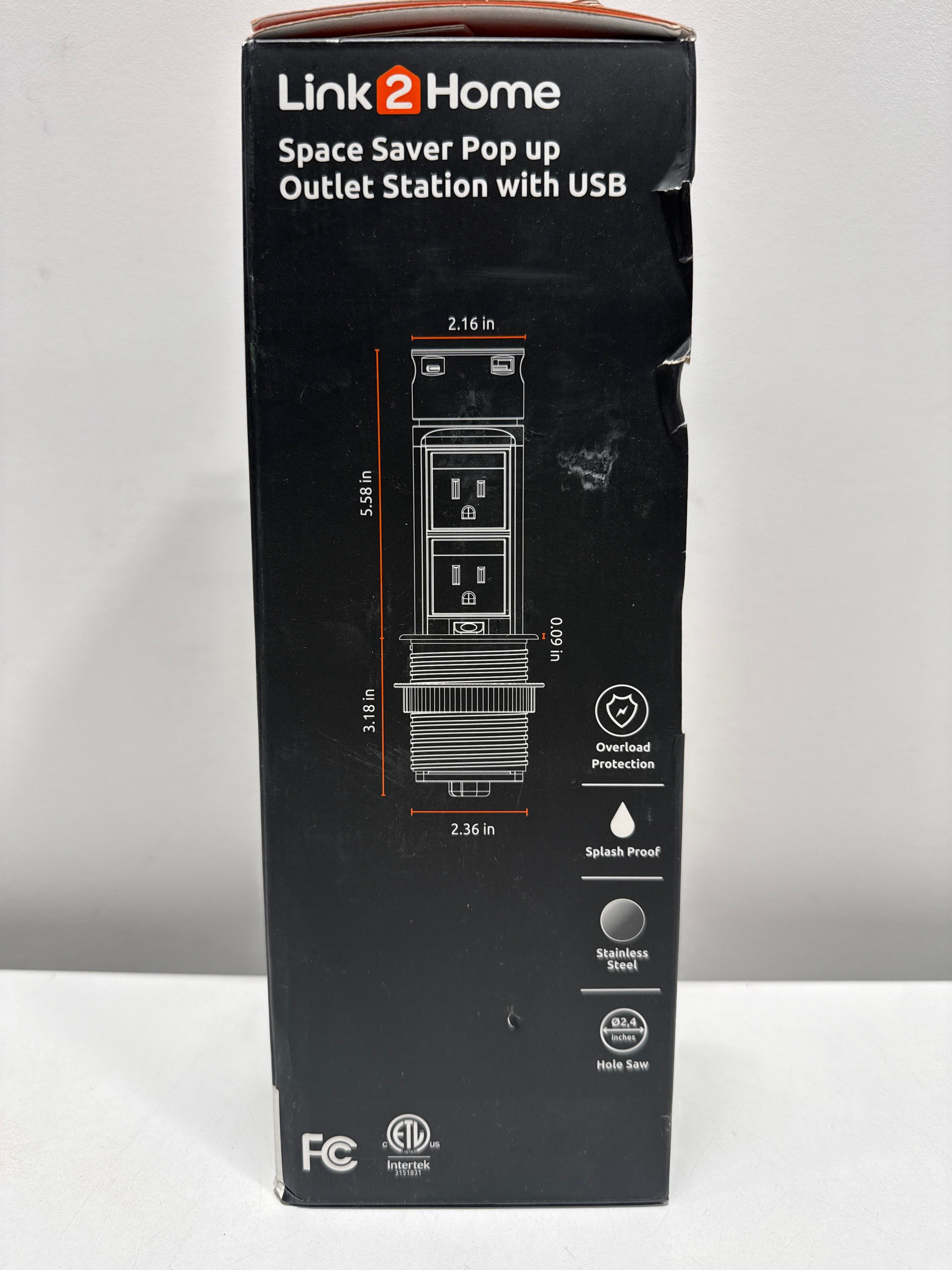 Link2Home Pop up Outlet with USB 2 Outlets Stainless Steel 2.4A