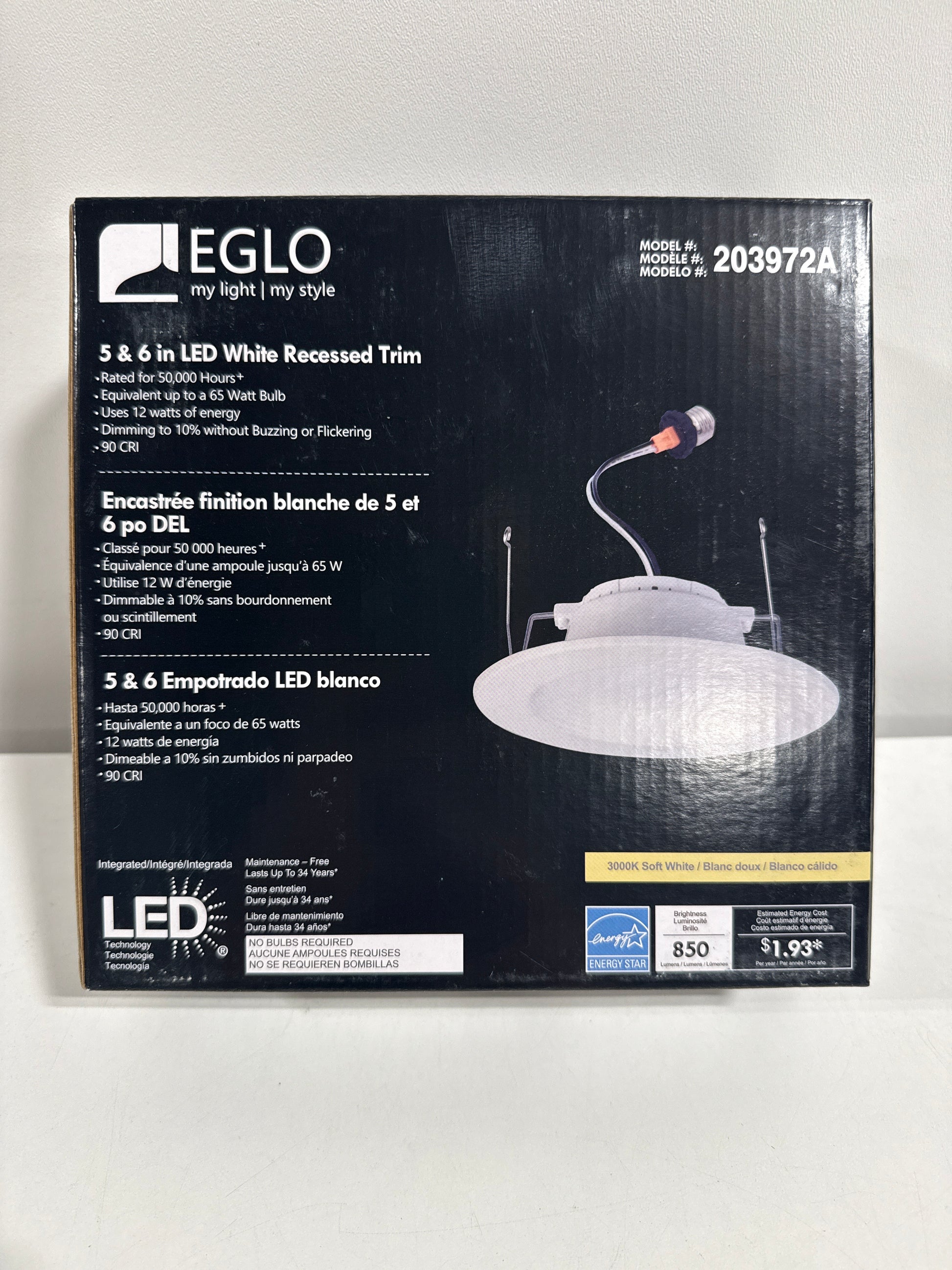 Eglo 203972A 7’’ Wide LED Retrofit Baffle Recessed Trim - 3000K White Recessed Lights Recessed Trims - *Lighting &