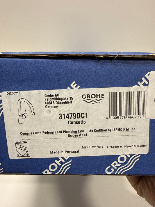 GROHE 31479DC1 Concetto Pull-Down Bar Kitchen Faucet with Sprayer. 1.75 GPM, Supersteel (Stainless Steel)