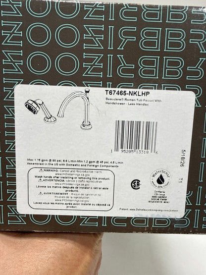 Brizo T67465-LHP Beauclere Deck Mounted Roman Tub Filler with Integrated Diverter and Hand Shower - Less Handles and Rough in Luxe Nickel