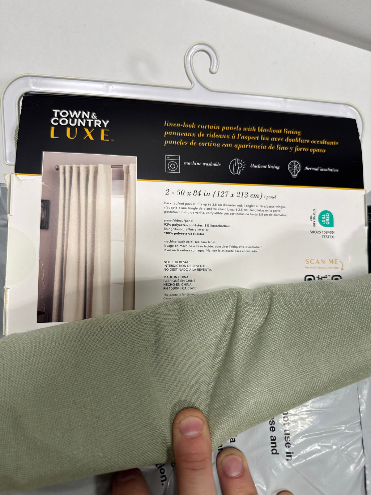 Town & Country 2-Pack Davos Solid Linen Texture Blackout Window Curtains, Sage Green
