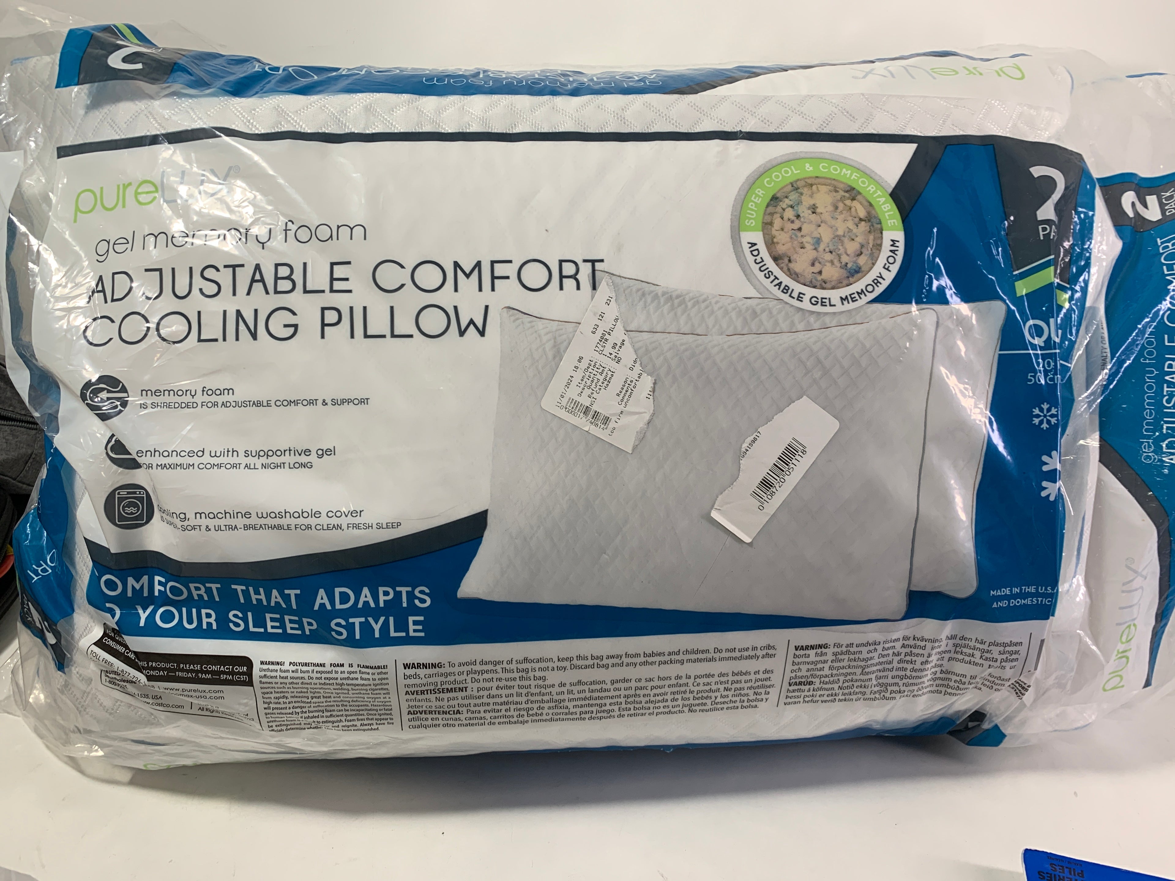 2 PureLUX Simply Cool Gel Memory Foam Pillow Queen - *Bedding