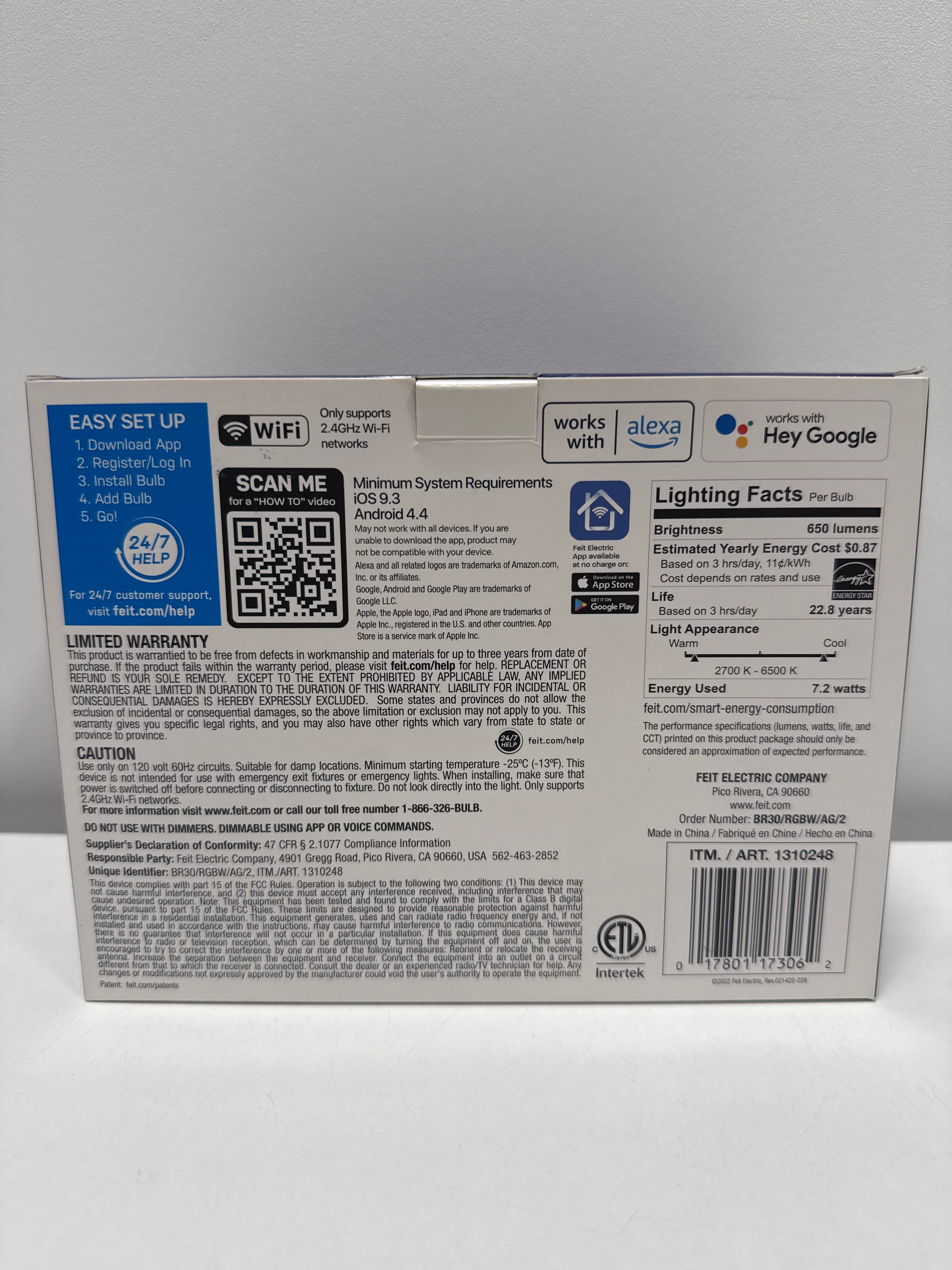 2 x Feit Electric WiFi BR30 Smart Bulb