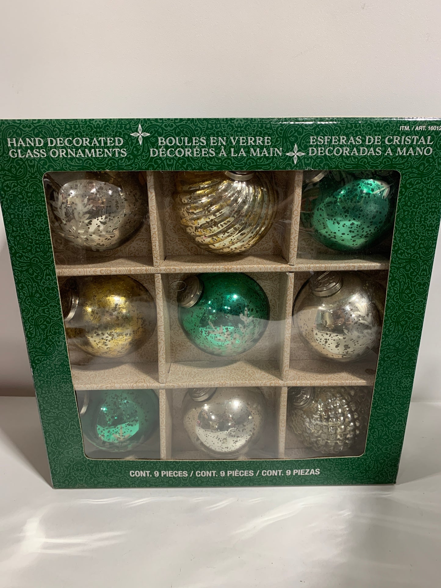 Kirkland 9 Piece Glass Christmas Ornaments Hand Decorated