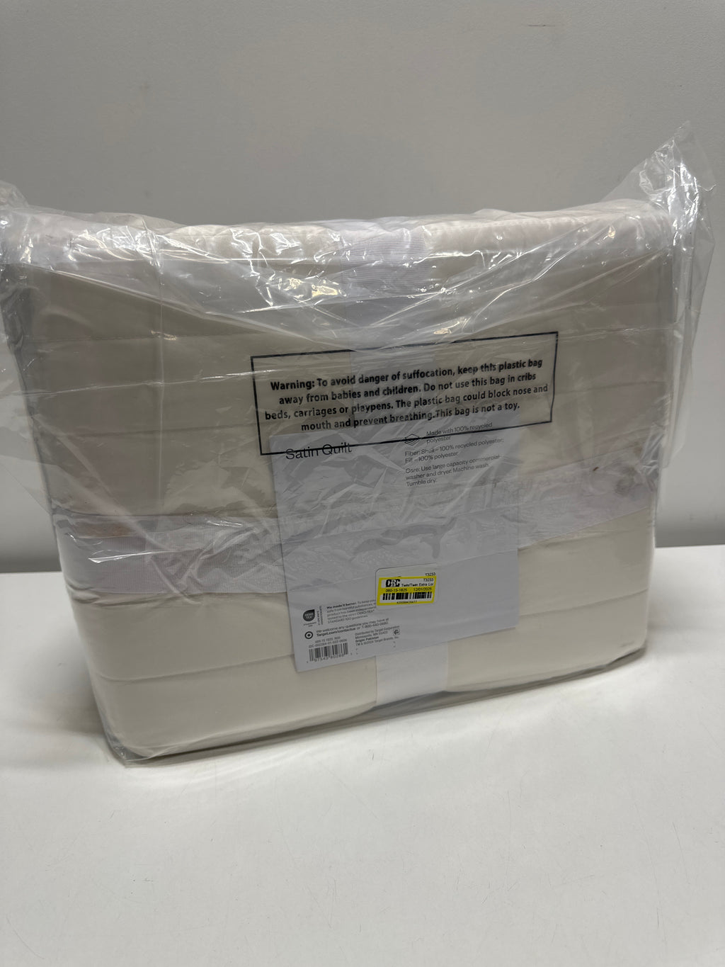 Twin/Twin Extra Long Satin Quilt Ivory - Room Essentials™: Midweight Sateen Coverlet Machine Washable OEKO-TEX