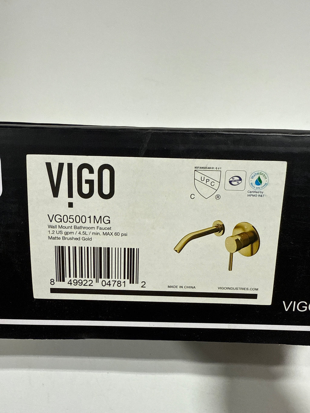 Vigo VG05001 Olus 1.2 GPM 5’’ H Single Handle Wall Mounted Widespread Bathroom Faucet Matte Gold - *Plumbing