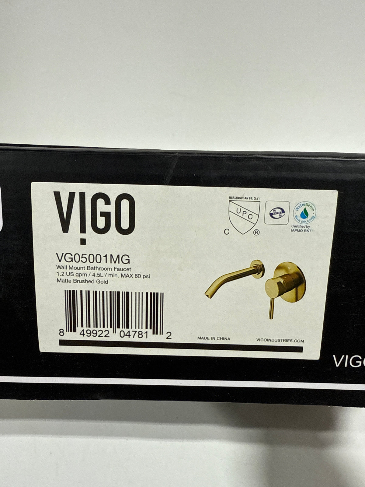 Vigo VG05001 Olus 1.2 GPM 5’’ H Single Handle Wall Mounted Widespread Bathroom Faucet Matte Gold - *Plumbing