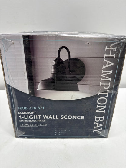 Elmcroft 7.63 in. 1-Light Matte Black Farmhouse Wall Sconce with Metal Shade