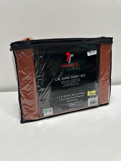 Tribeca Living California King Extra Deep Pocket Microfiber Solid Sheet Set Rust: Machine Washable, 4-Piece Set