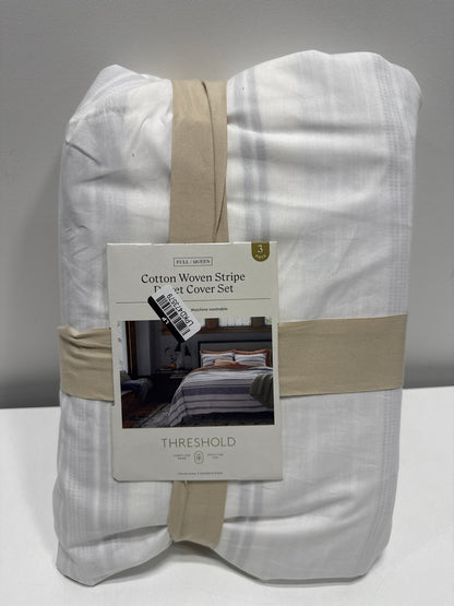 Full/Queen Cotton Woven Stripe Duvet Cover & Sham Set White/Navy - Threshold™: OEKO-TEX Certified, Lightweight