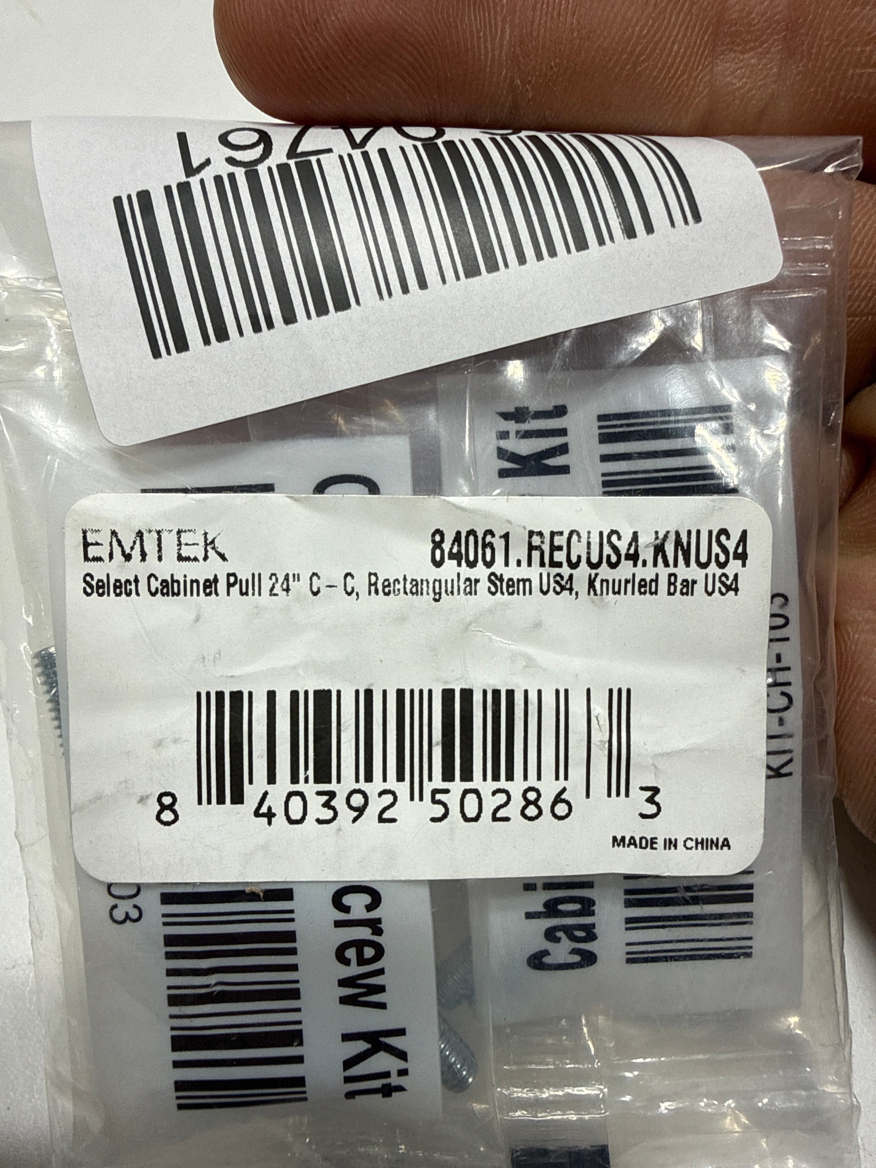 Emtek Select Cabinet Pull 24" C-C, Rectangular Stem, Smooth Bar