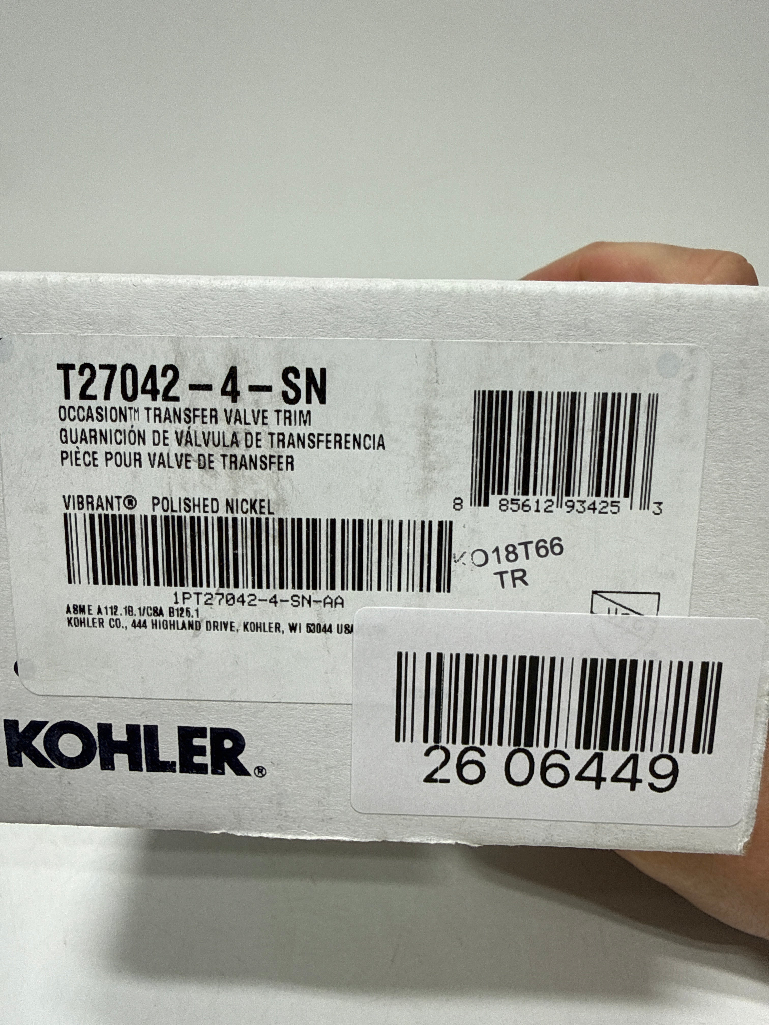Kohler T27042-4-SN OCCASION™ Transfer valve trim with lever handle, Vibrant Polished Nickel