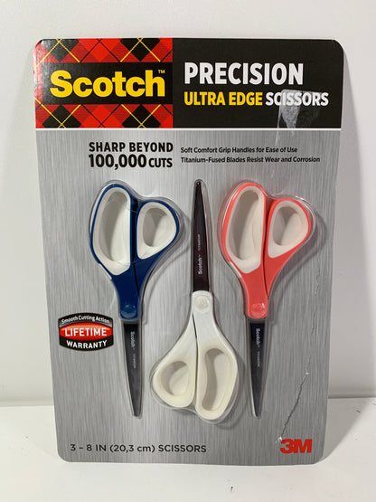 Scotch Precision Ultra Edge Scissors Blue/White/Pink 3 Pack