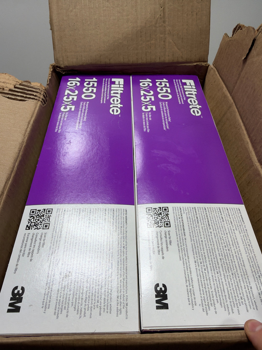 2 x Filtrete 16 x 25 x 5 HVAC Furnace Air Filter MPR 1550 MERV 12 Ultra Allergen Reduction