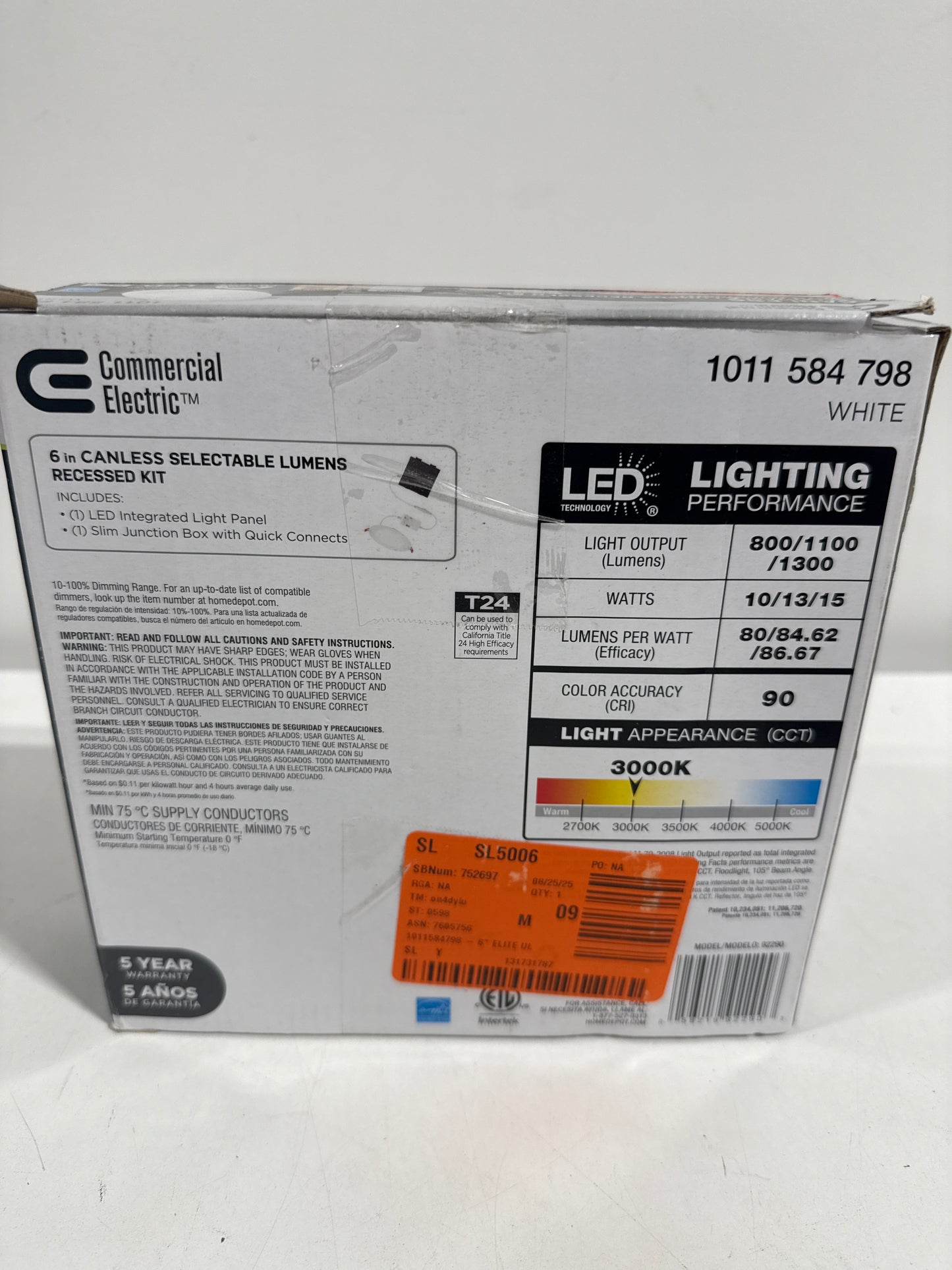 Elite Series 6 in. LED DuoBright, 3-Level Lumen Select, Ultraslim Canless Recessed Light, Adjustable CCT Plus