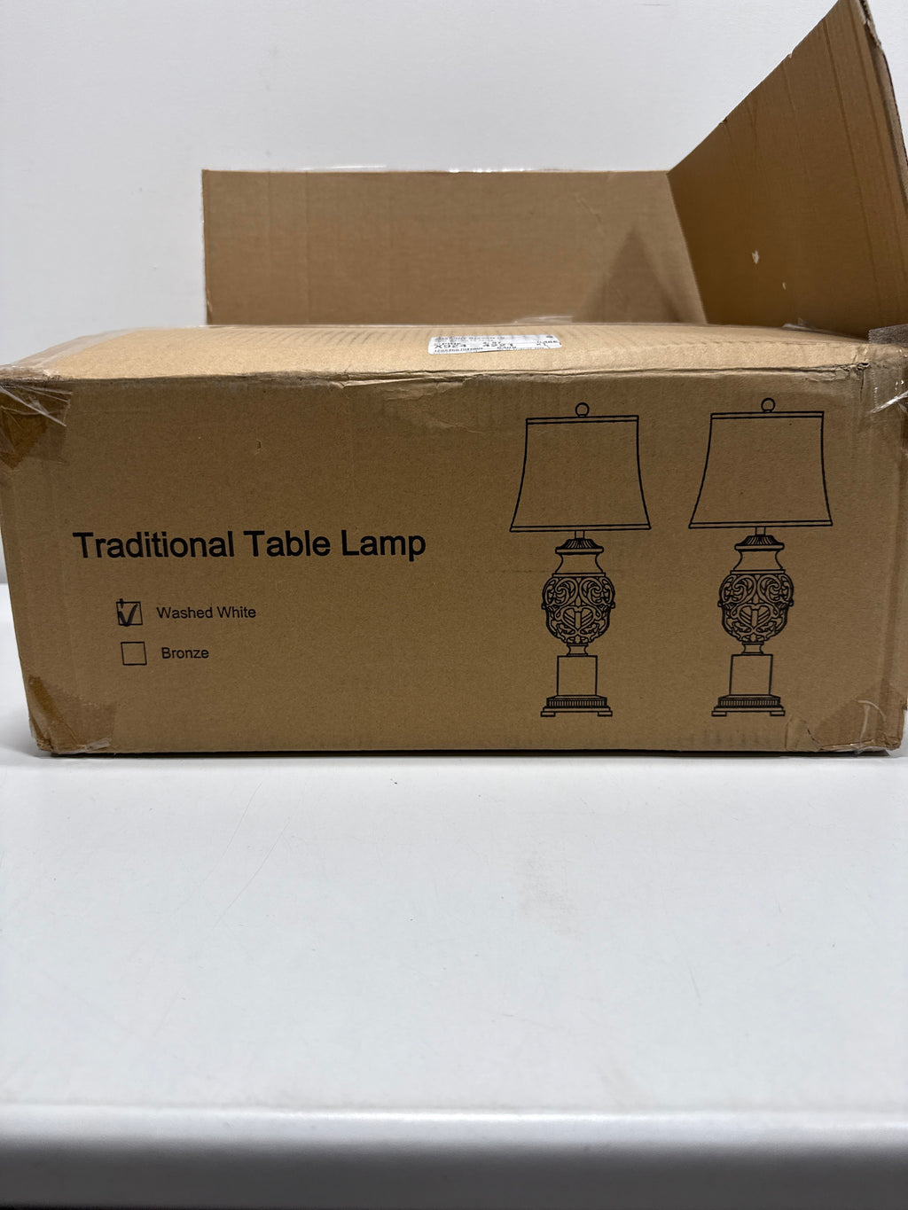 Rottogoon 28 in. Distressed White Tall Bedside Lamp with Night Light Rustic Table Lamps with Linen Shade for Living Room End Table