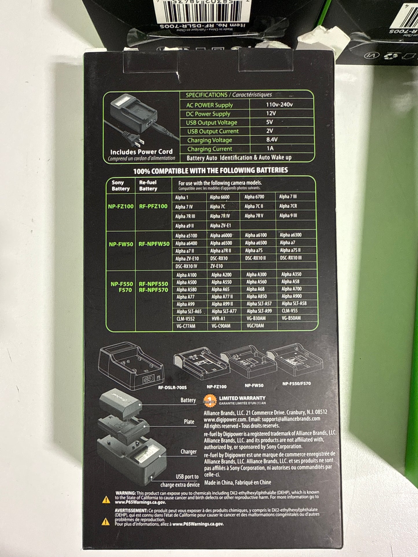 Lot of 6 Digipower - Mirrorless Travel Charger for Sony Replacement Batteries NP-FZ100/FW50/FM500F (Copy)