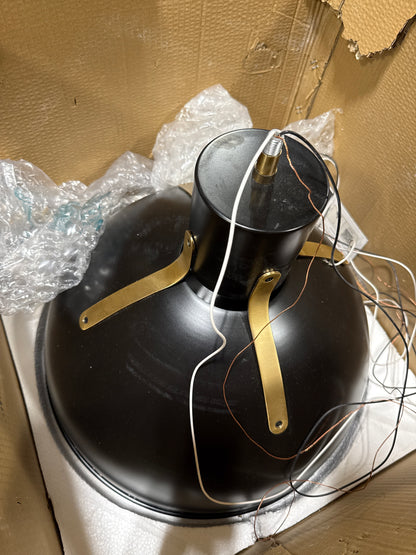 Scratch Hinkley Argo Large LED Pendant Light – Vintage Dome Shape, Industrial, Contemporary – Lacquered Brass and Satin Black Shade