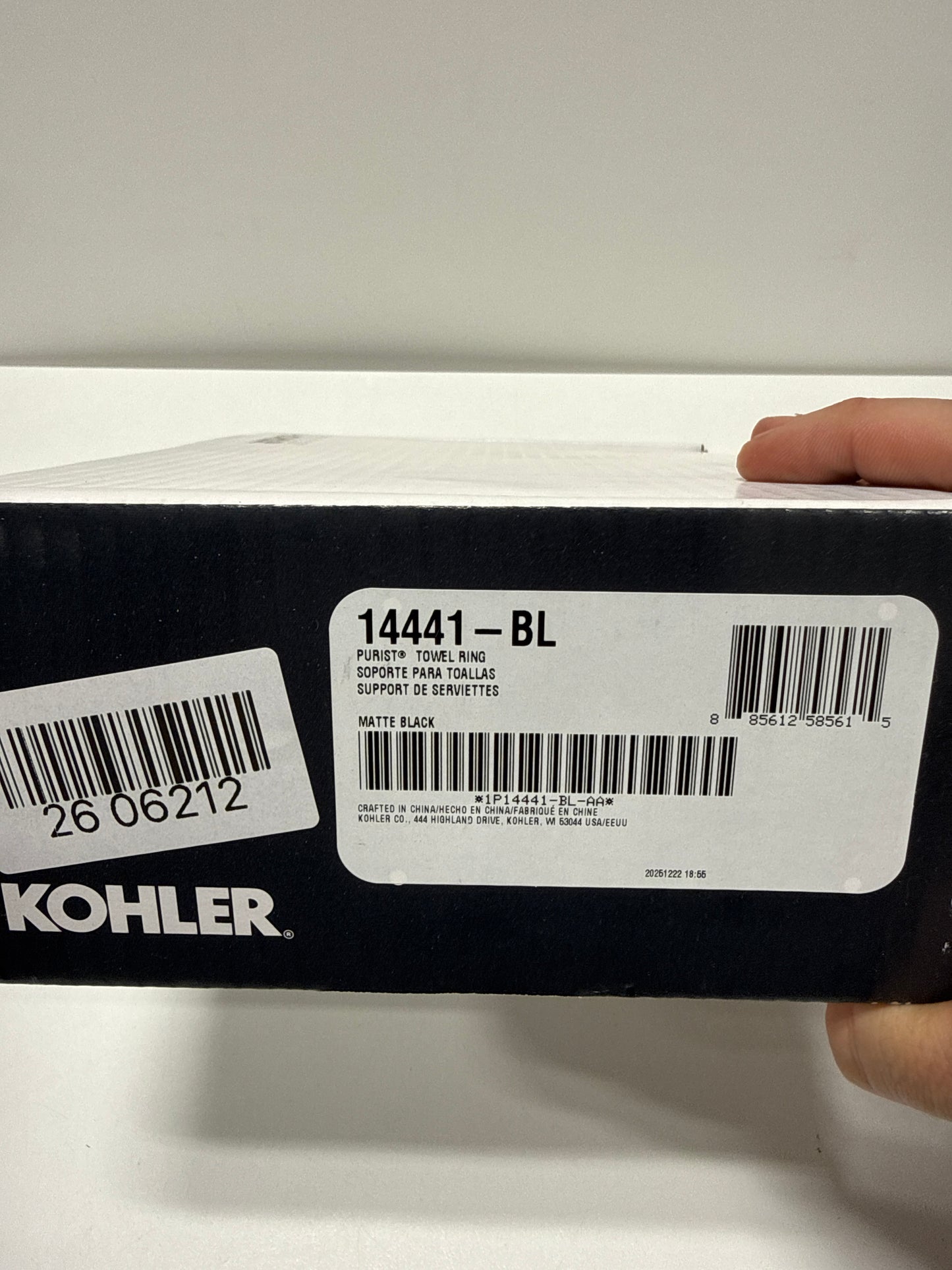 KOHLER 14441-BL Purist Towel Ring, for Bathroom, Wall-Mount Ring, Bathroom Towel Holder, Matte Black