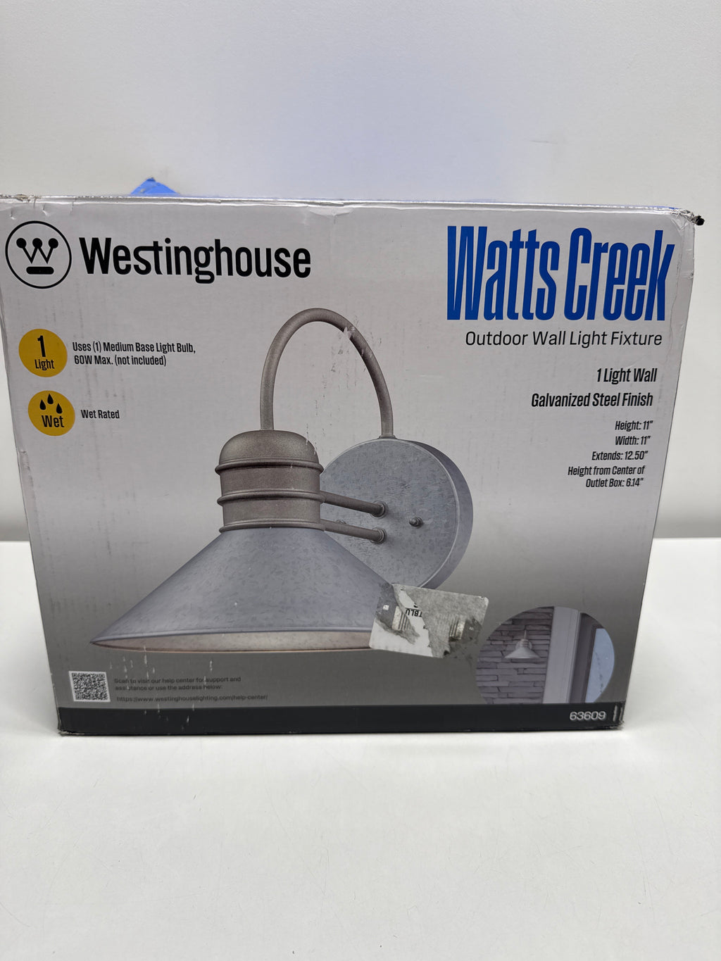 Westinghouse 6360900 Watts Creek One-Light Outdoor Wall Fixture Galvanized Steel Finish