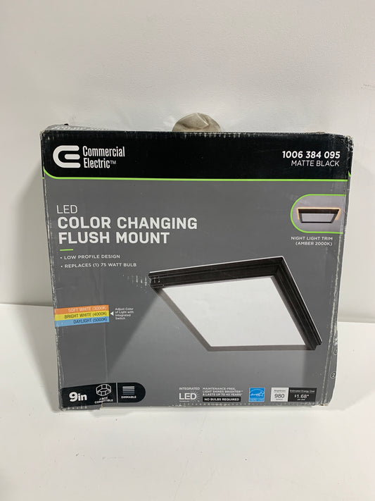 Low Profile 9 in. Matte Black Square LED Flush Mount with Night Light Feature J-Box Compatible Dimmable 900 Lumens