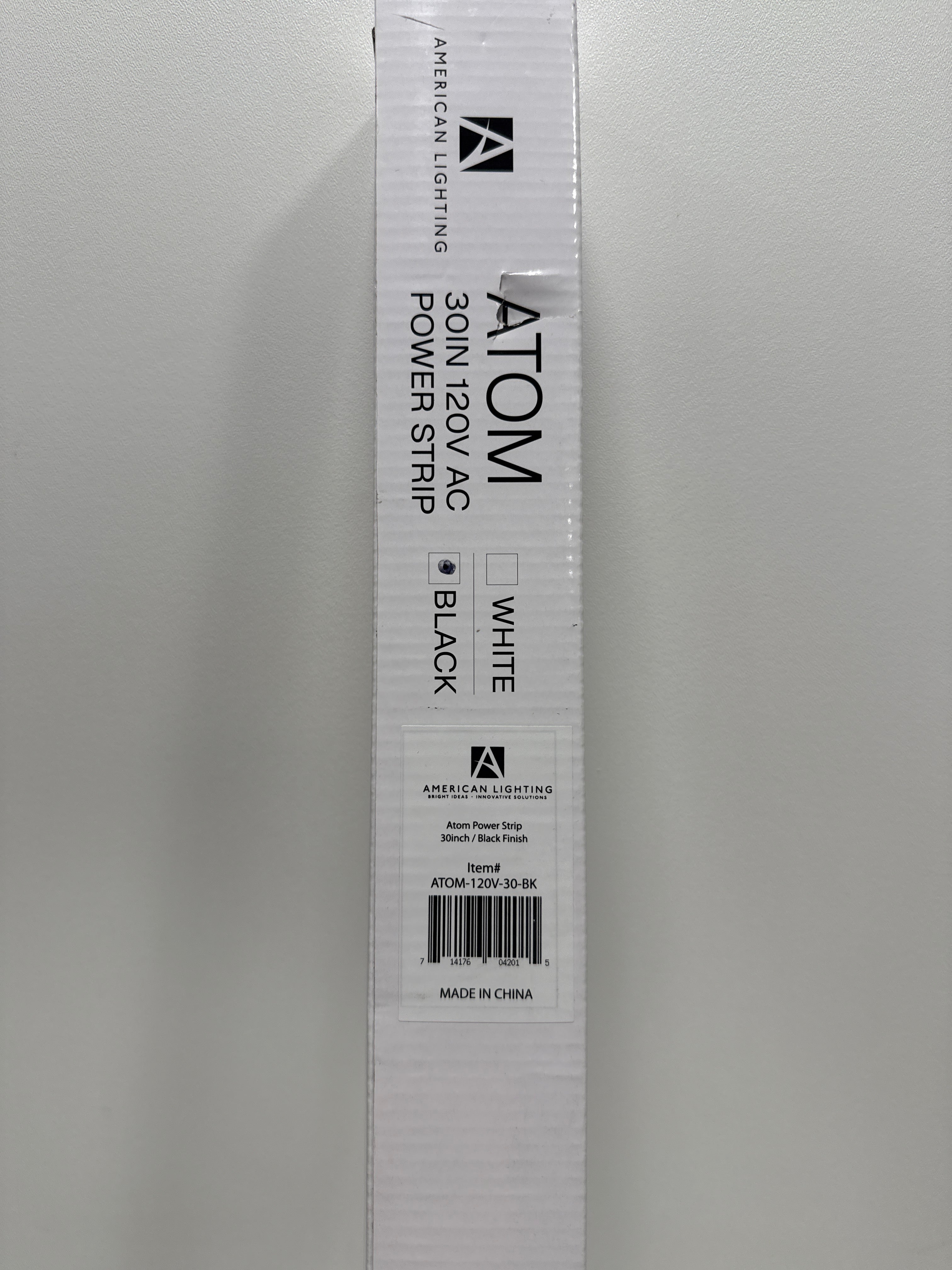 American Lighting ATOM-120V-30 Undercabinets 30" Long 3 Outlet Low Profile Power Strip Black