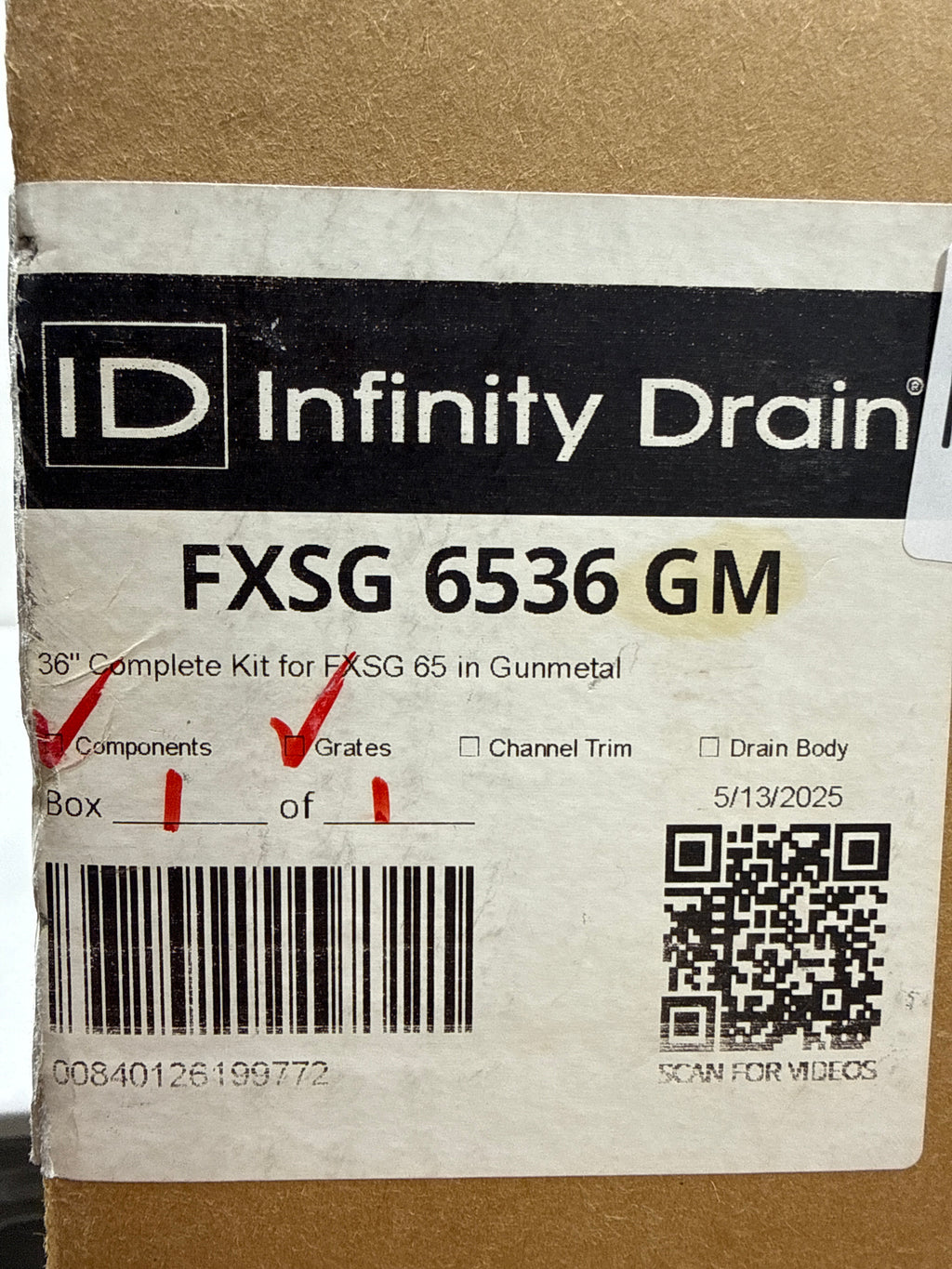Infinity Drain FXSG 6536 36" FXSG 65 Linear Drain Kit with Solid Grate Gunmetal