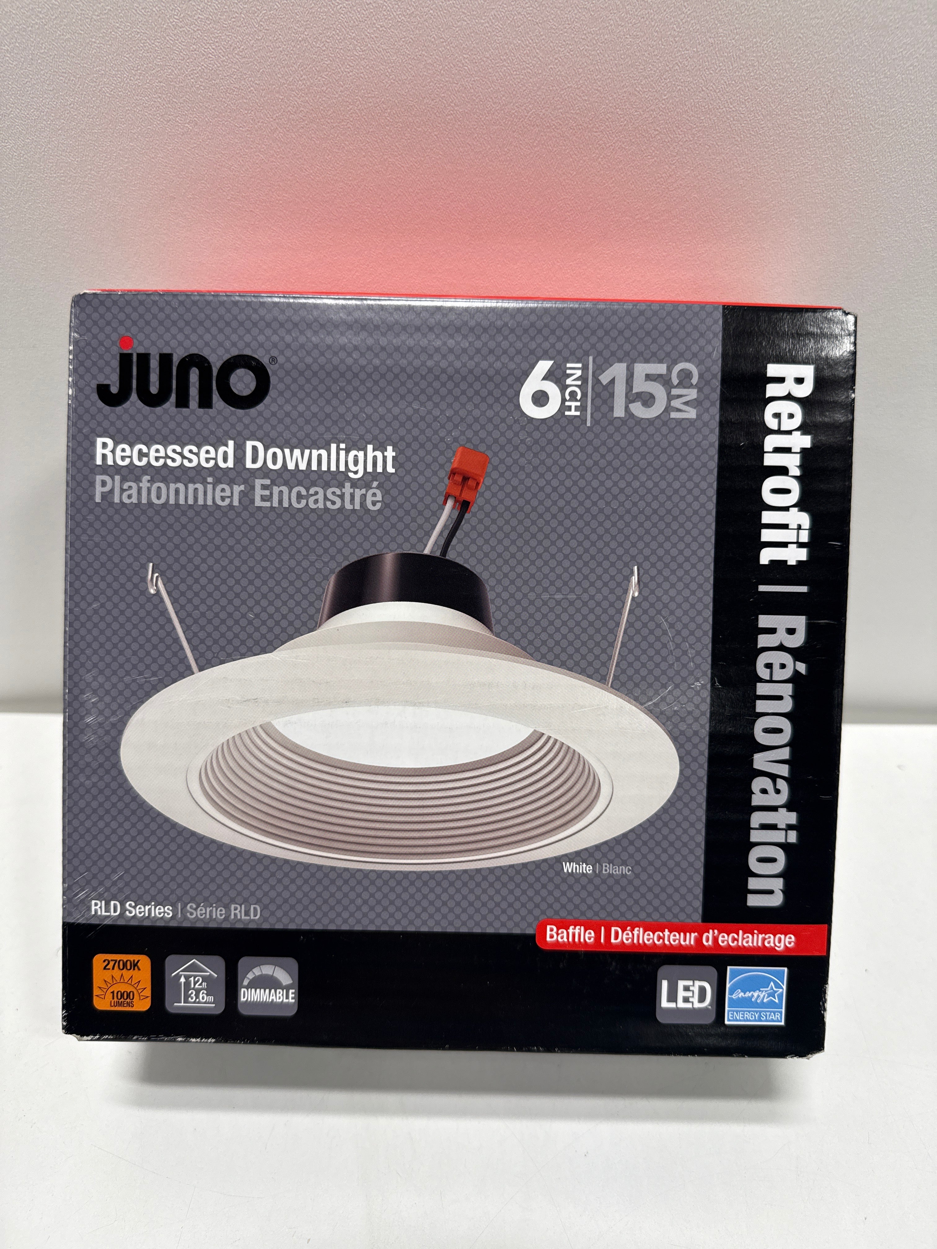 Juno 6 in. 2700K Soft White LED 1000 Lumen Retrofit Downlight Baffle Trim Module, White