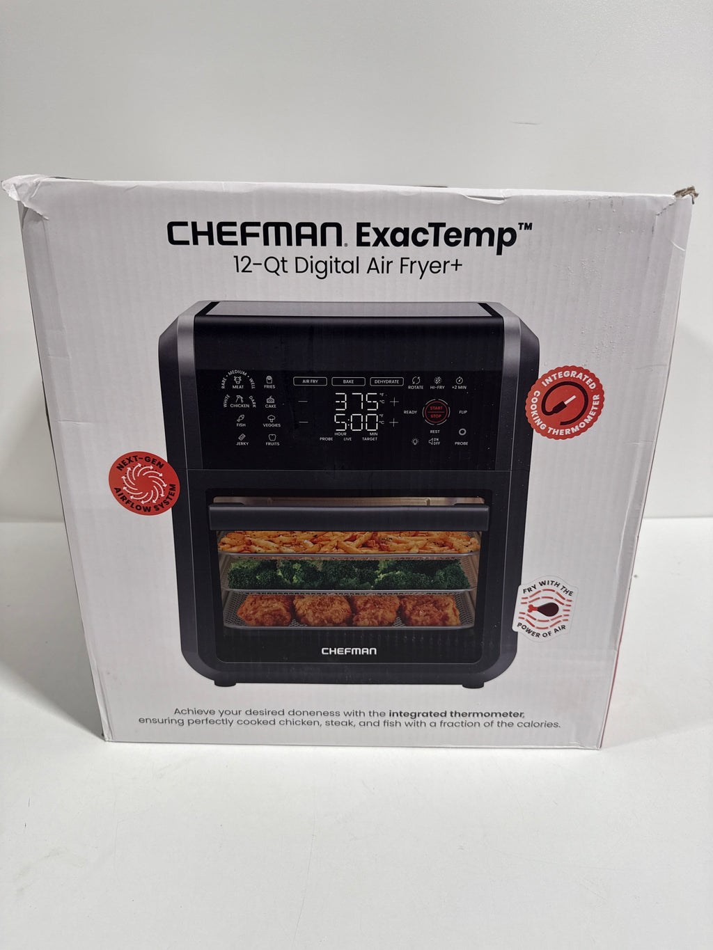 See Desc Chefman - ExacTemp 12 Quart 5-in-1 Air Fryer with Integrated Smart Thermometer 28 Presets - Black - *Kitchen