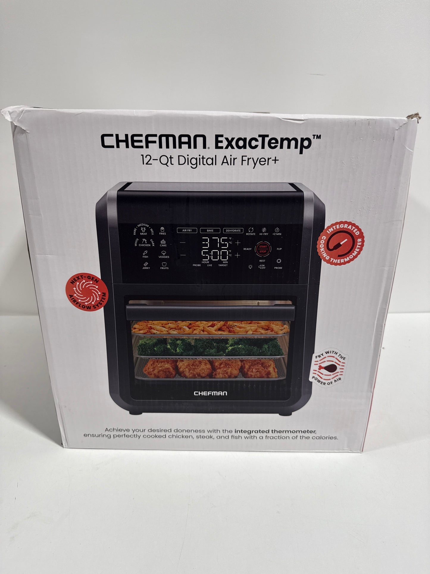 See Desc Chefman - ExacTemp 12 Quart 5-in-1 Air Fryer with Integrated Smart Thermometer, 28 Presets - Black