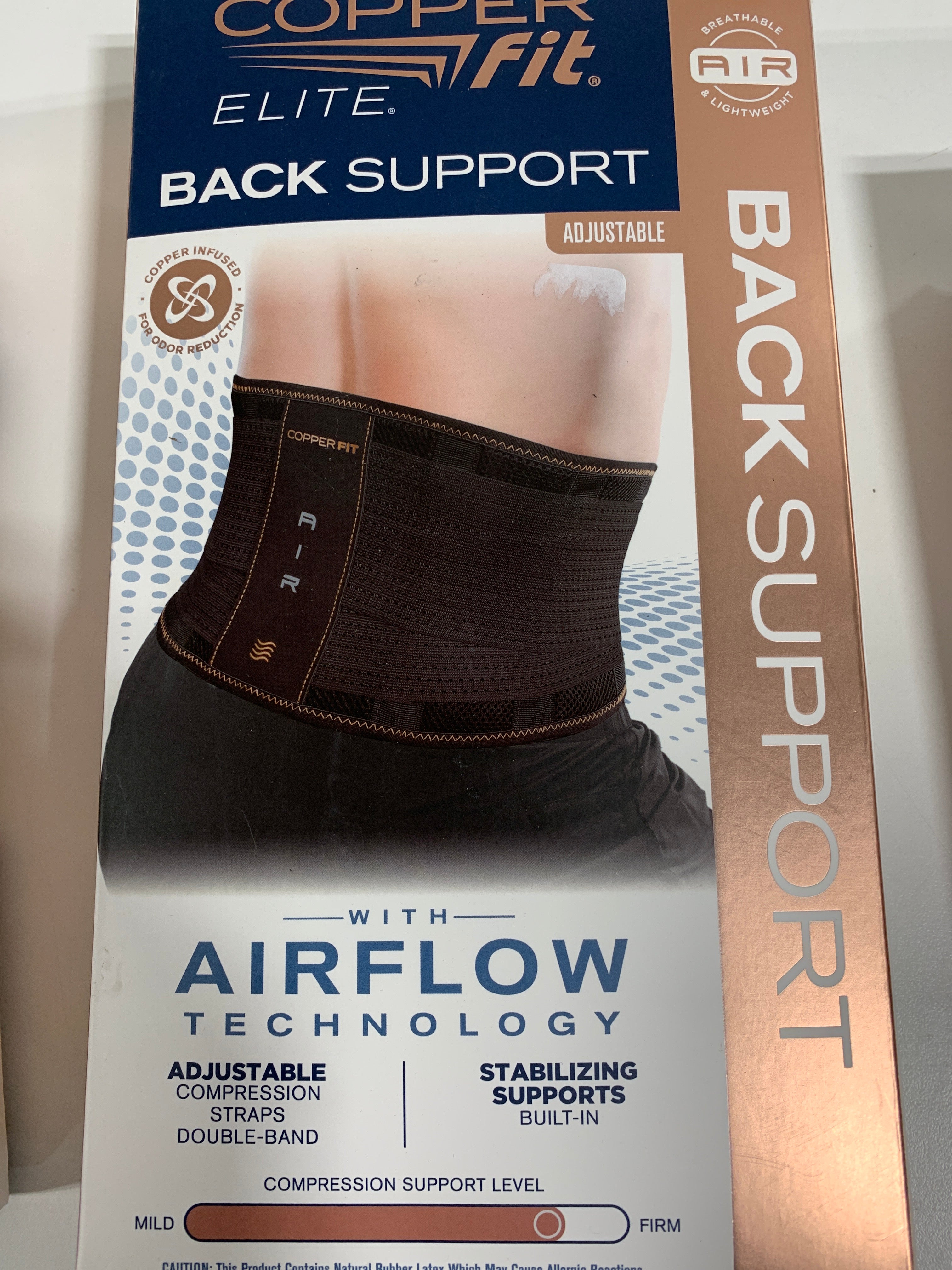 Copper Fit Elite Air Back Support Brace with Airflow Technology Adjustable Compression Straps Double Band One Size Fits