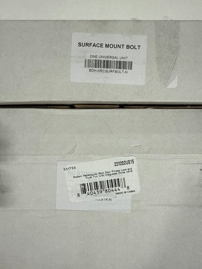 Emtek 222202 Modern Rectangular Surface Jamb Mounted Privacy Lock with Flush Pull and Integrated Strike for Barn Doors Satin Nickel