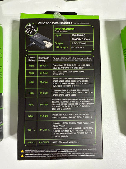 Lot of 7 -Digipower - Patented Plateless Design Digital Camera Travel Charger for Canon Batteries (Copy)