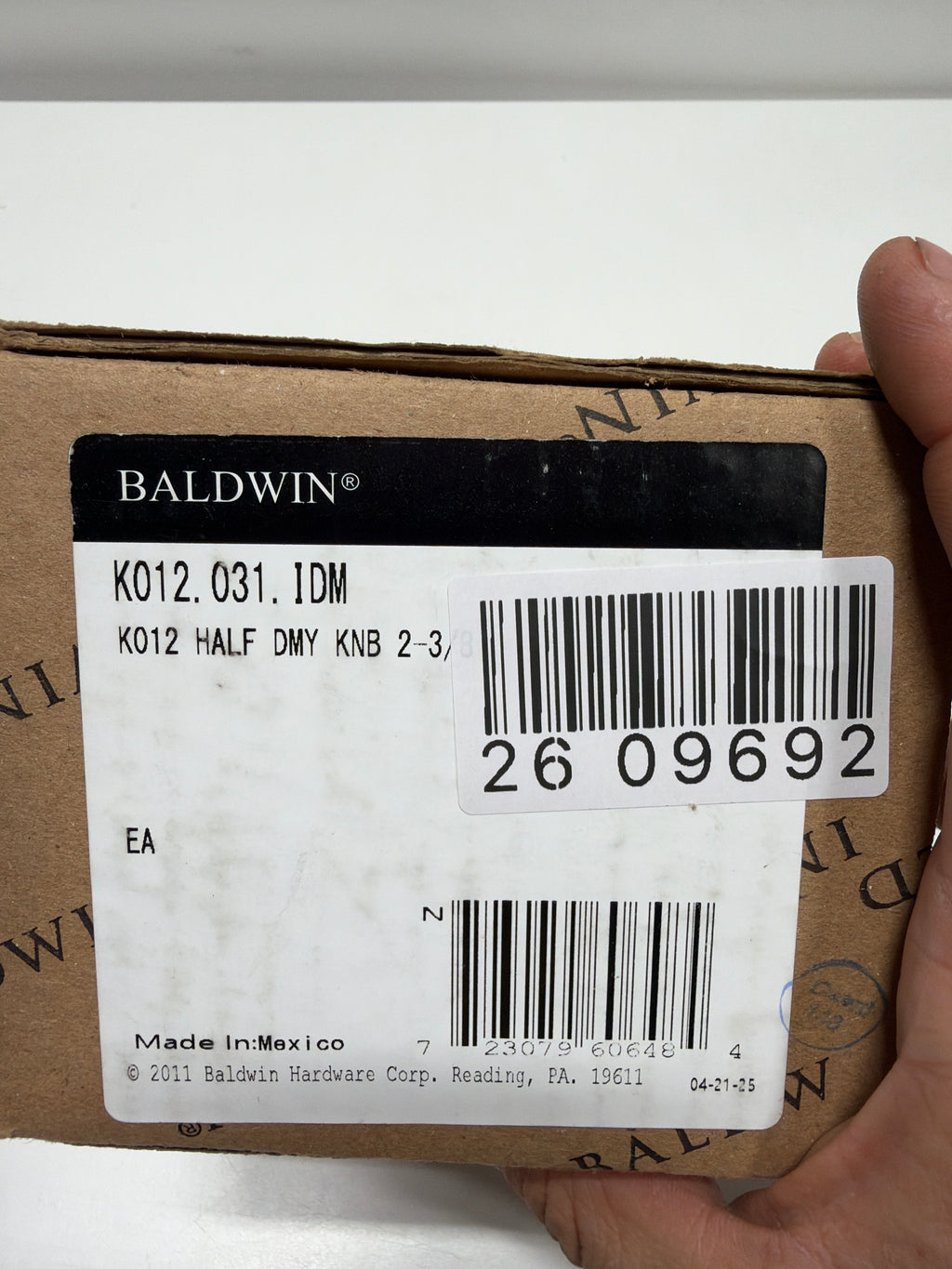 Baldwin K012.IDM Tulip K012 Non-Turning One-Sided Dummy Door Knob Set with 5078 Trim from the Estate Collection Non-Lacquered Brass Door Hardware Door
