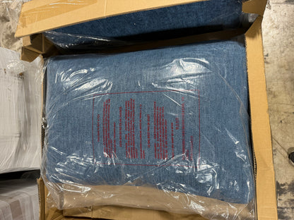 OSP Home Furnishings Amari Relaxed Modern Accent Chair, Navy Fabric with Antique White Wood Frame