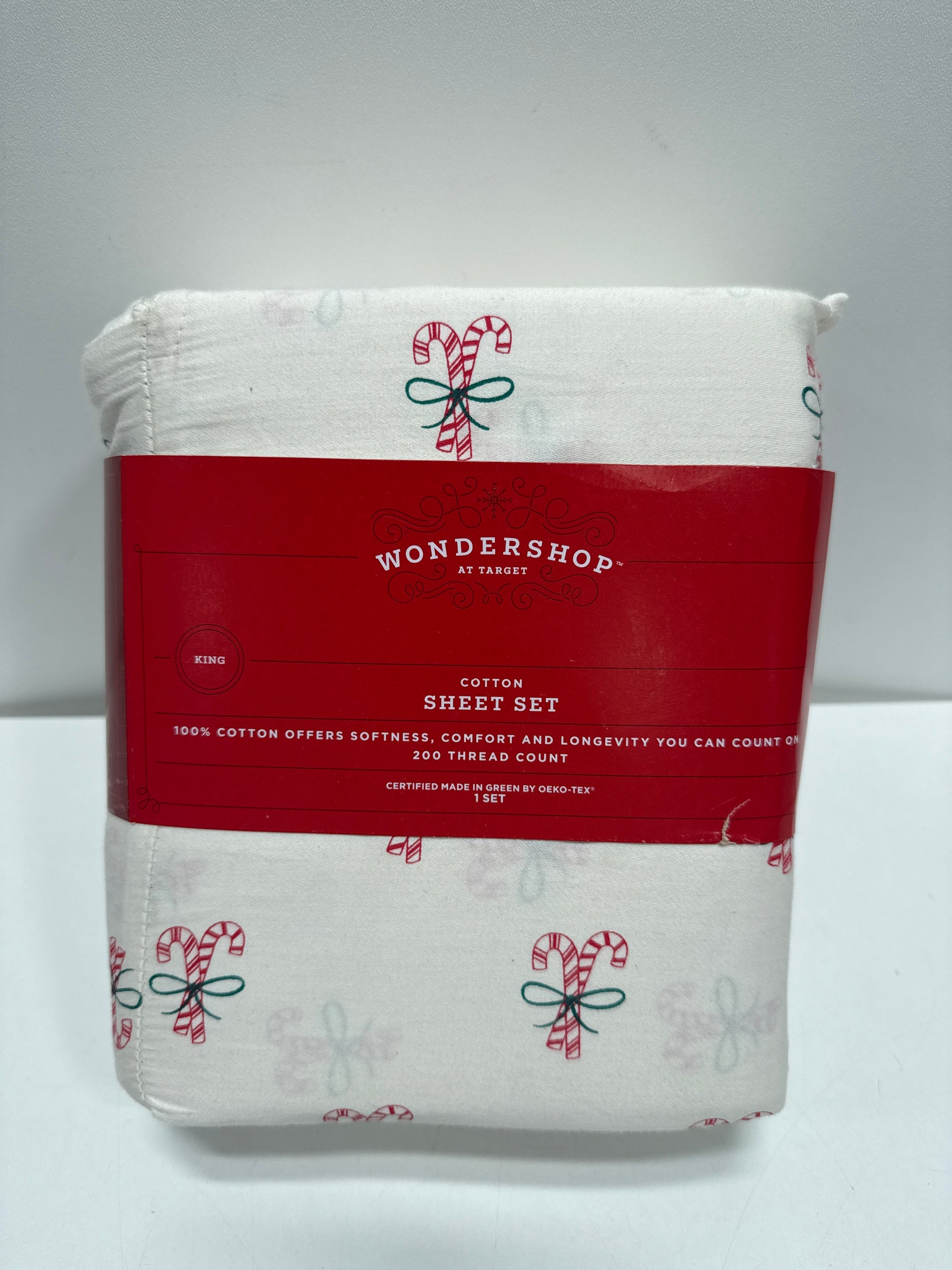 King Christmas Holiday Cotton Sateen Sheet Set Candy Canes - Wondershop - *Bedding