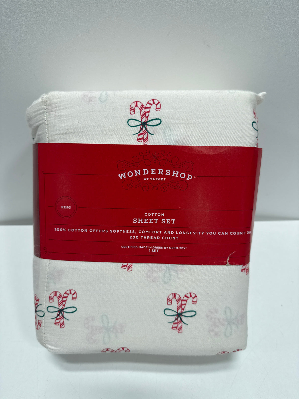 King Christmas Holiday Cotton Sateen Sheet Set Candy Canes - Wondershop - *Bedding
