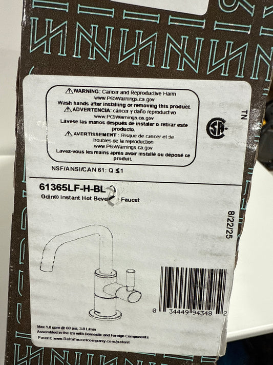 Brizo 61365LF-H Odin 1.0 GPM Single Hole Instant Hot Faucet Water Dispenser with Square Spout - Less Tank Matte Black Faucet Water Dispenser Hot Only