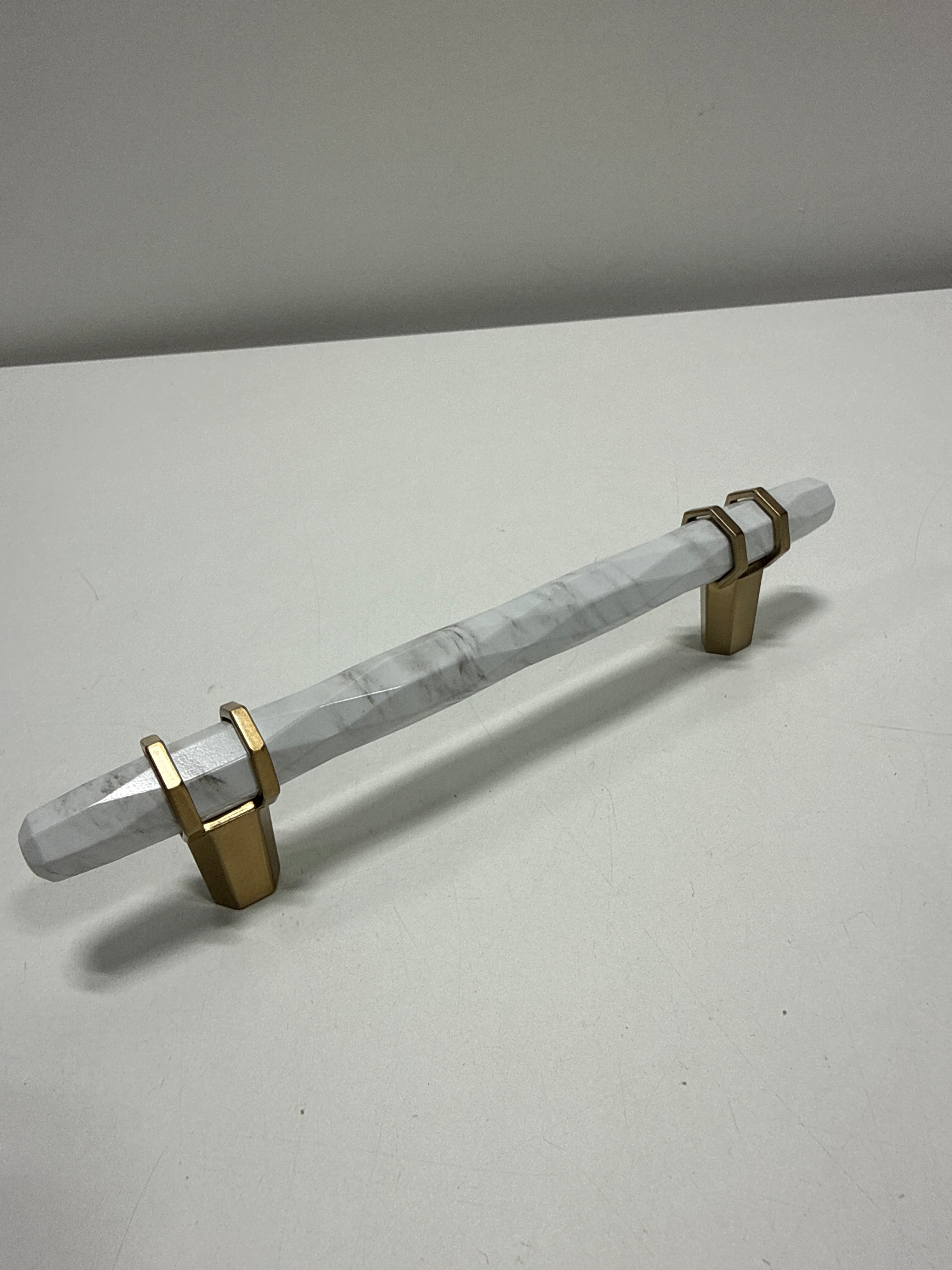 Amerock Carrione 5-1/16 inch (128 mm) Center-to-Center Marble White/Champagne Bronze Cabinet Pull, BP36649MWCZ