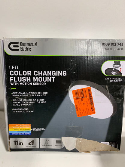 11 in. Matte Black Integrated LED Dimmable Selectable CCT Flush Mount Indoor Ceiling Light