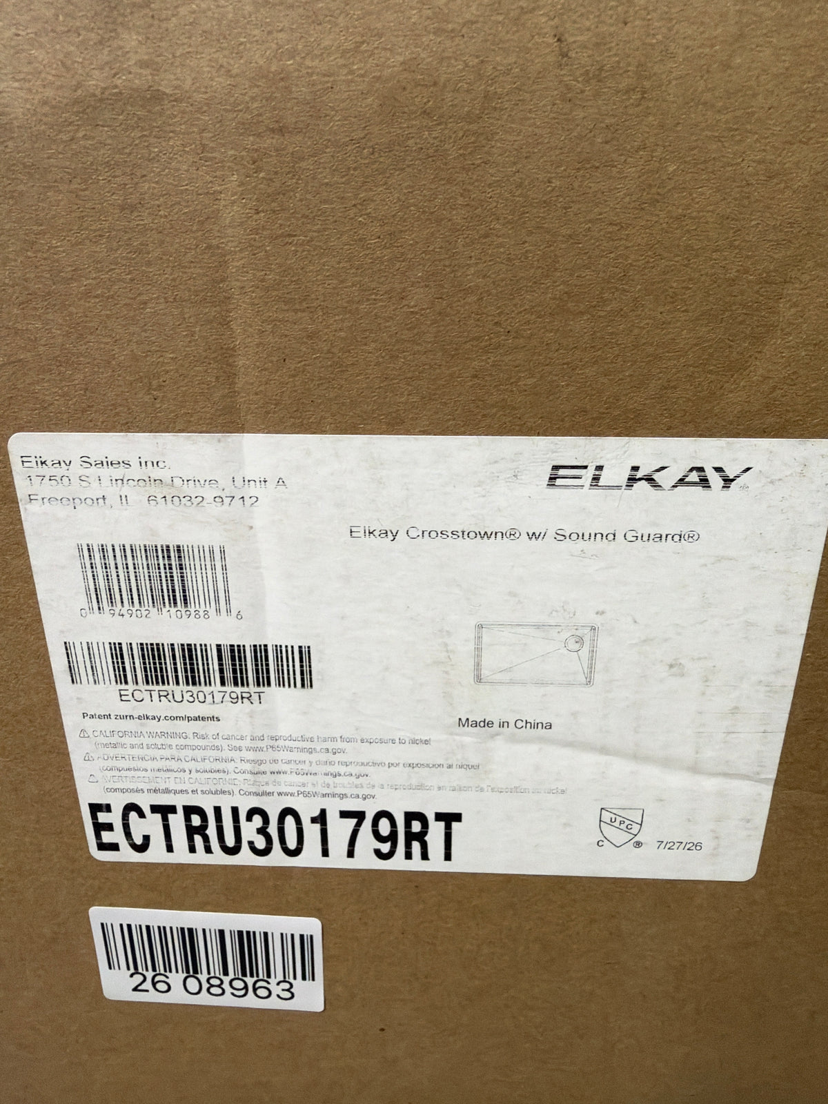 Elkay ECTRU30179RT Crosstown Single Bowl Undermount Stainless Steel Sink