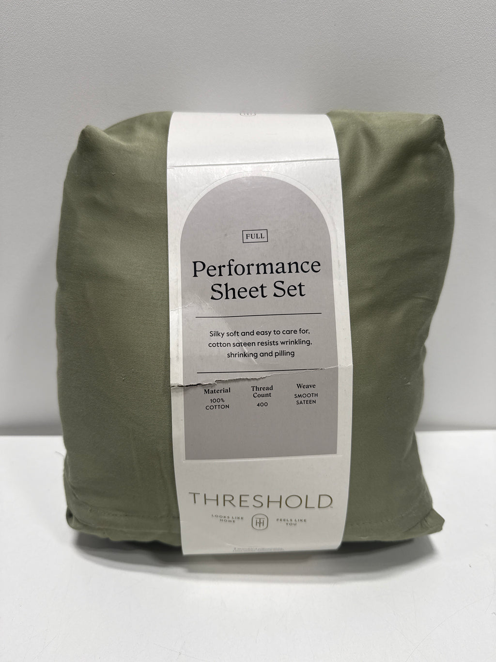 Full Solid Performance 400 Thread Count Sheet Set Green - Threshold™: Cotton Sateen Wrinkle-Resistant OEKO-TEX