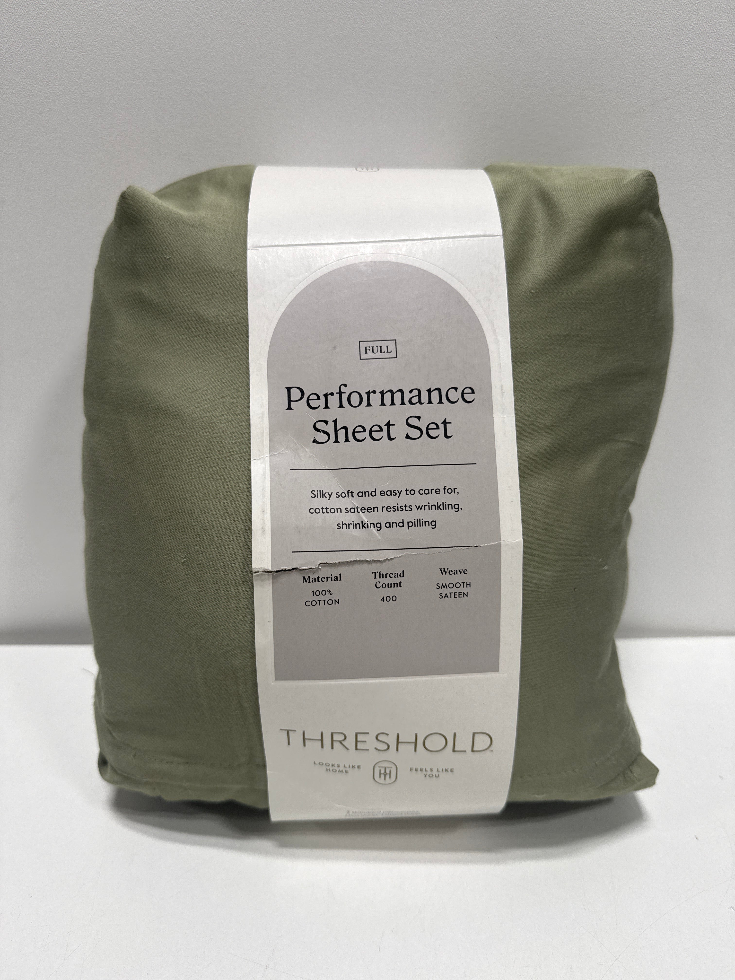 Full Solid Performance 400 Thread Count Sheet Set Green - Threshold™: Cotton Sateen Wrinkle-Resistant OEKO-TEX