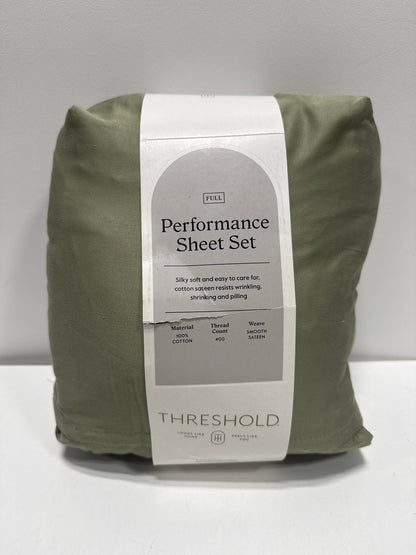 Full Solid Performance 400 Thread Count Sheet Set Green - Threshold™: Cotton Sateen, Wrinkle-Resistant, OEKO-TEX Certified