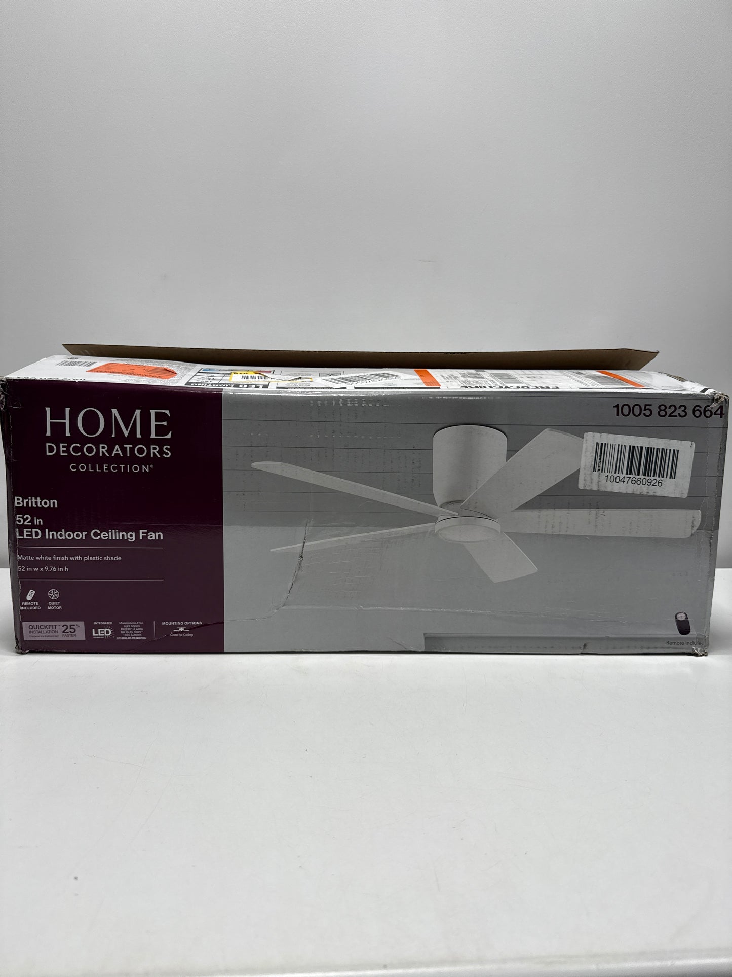 Home Decorators Collection Britton 52 in. Integrated LED Indoor Matte White Ceiling Fan with Light Kit and Remote Control, SW19110 MWH