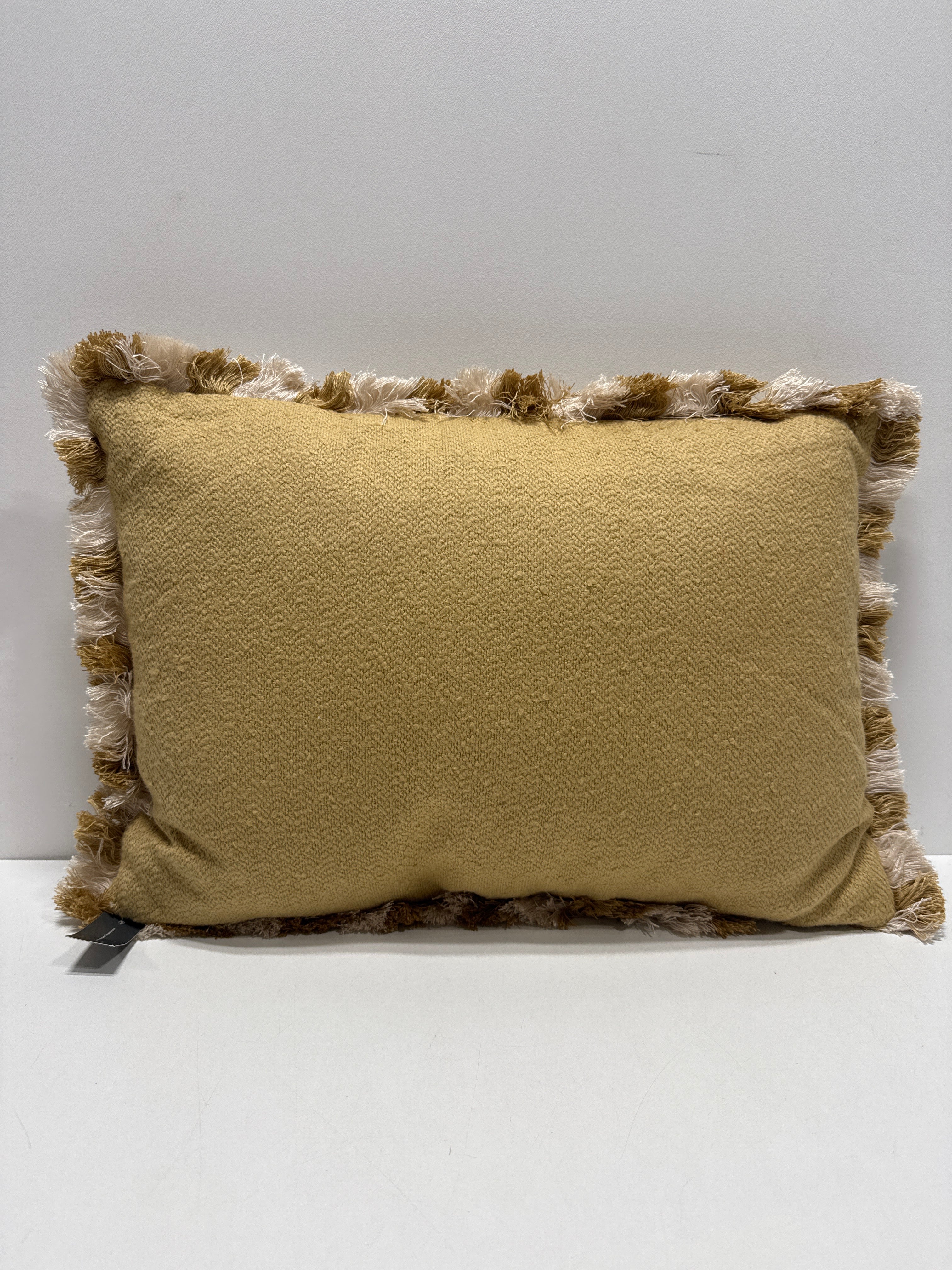 14’’x20’’ Sold Texture Lumbar Throw Pillow with Stripe Fringe Tan - Threshold™ Designed with Studio McGee - *Home Decor