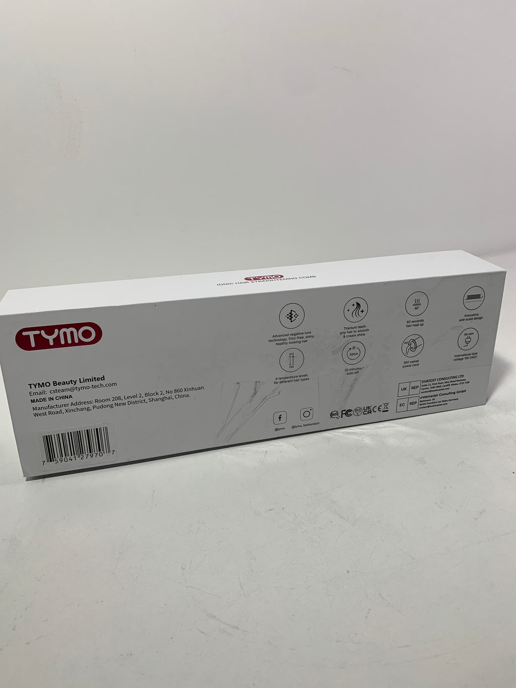 TYMO Ring Plus IONIC Hair Straightening Comb - Gray - *Health & Beauty