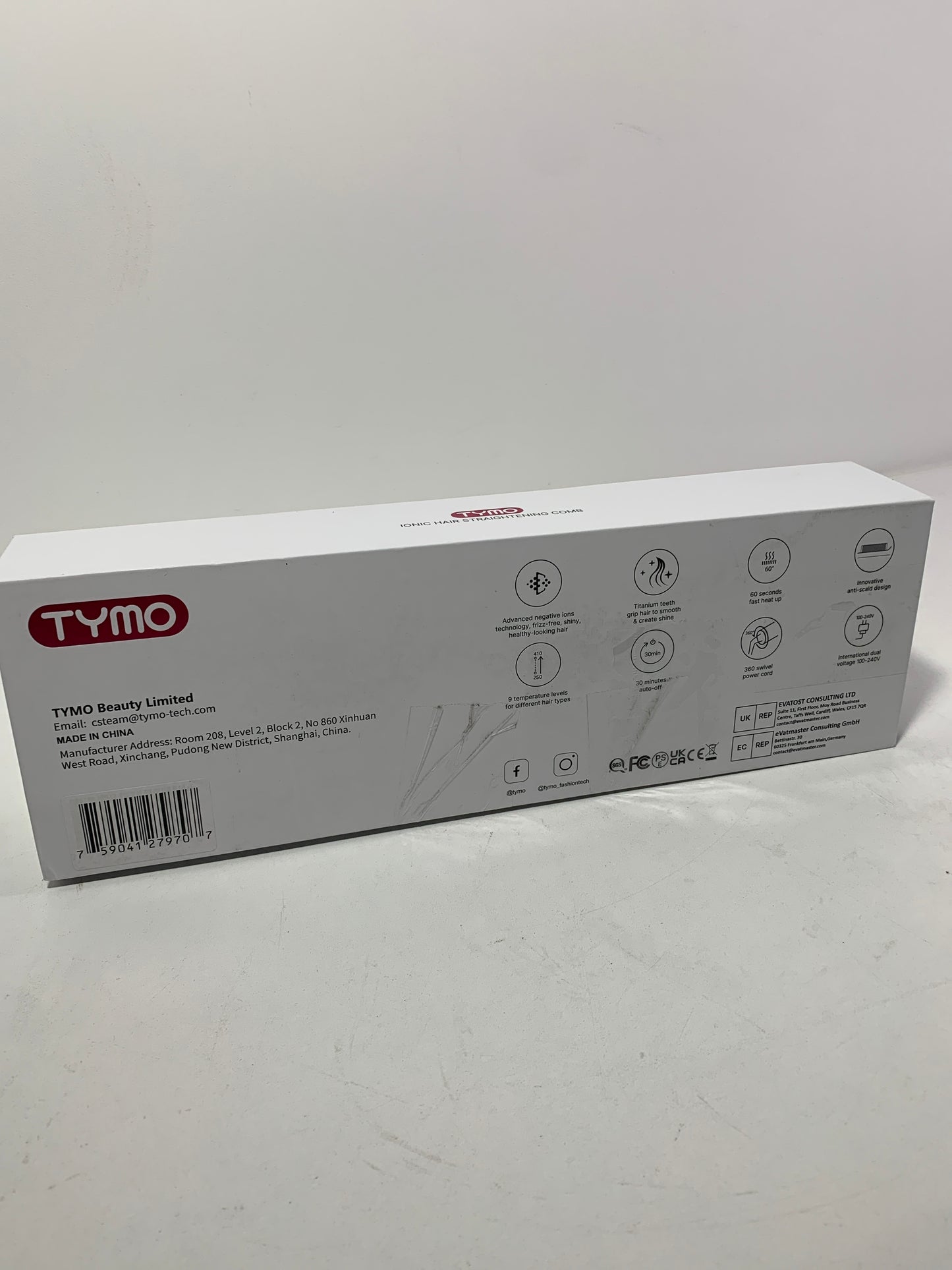 TYMO Ring Plus IONIC Hair Straightening Comb - Gray