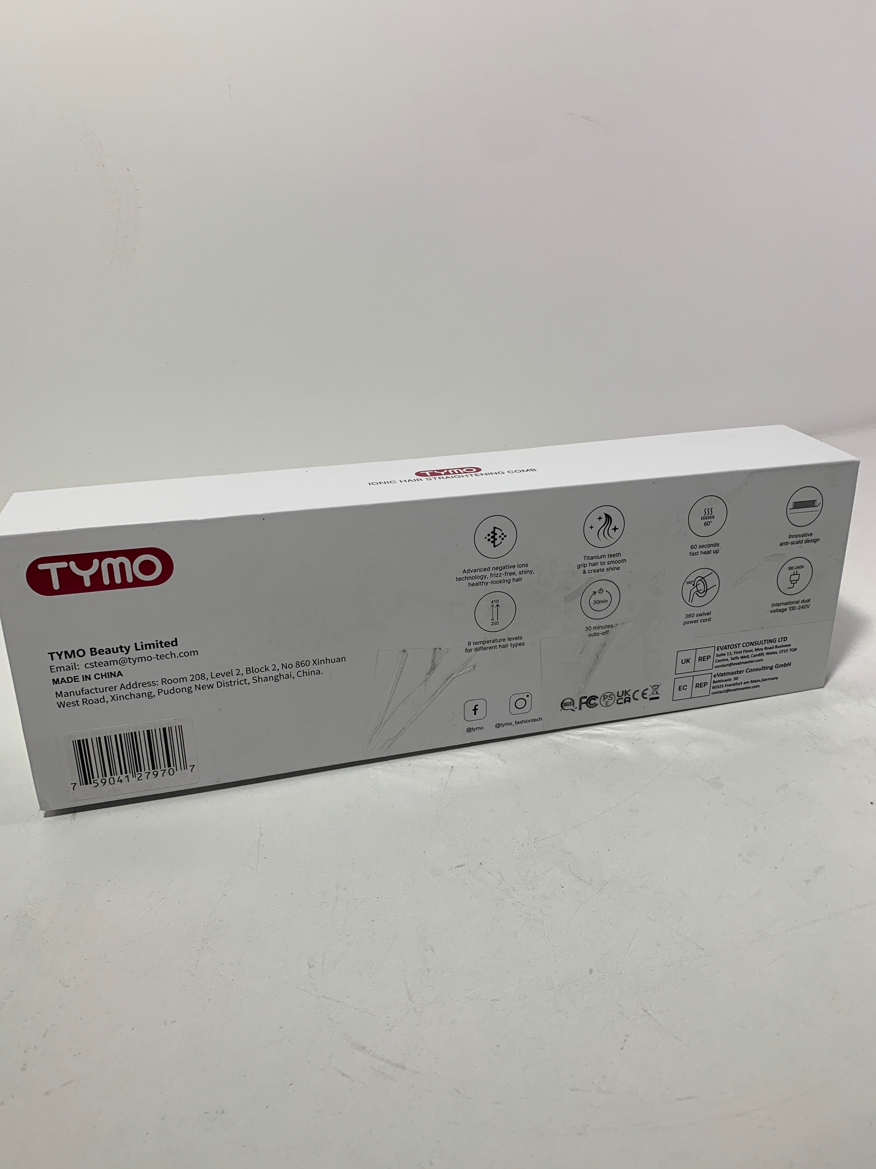 TYMO Ring Plus IONIC Hair Straightening Comb - Gray - *Health & Beauty