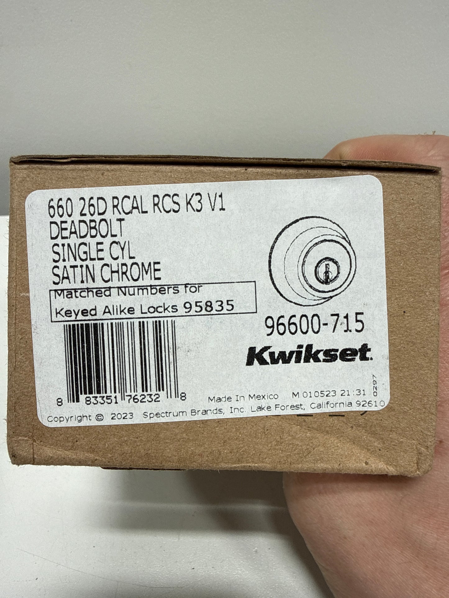 Kwikset 1-CYL DEADBOLT K3 STN Chrom BX